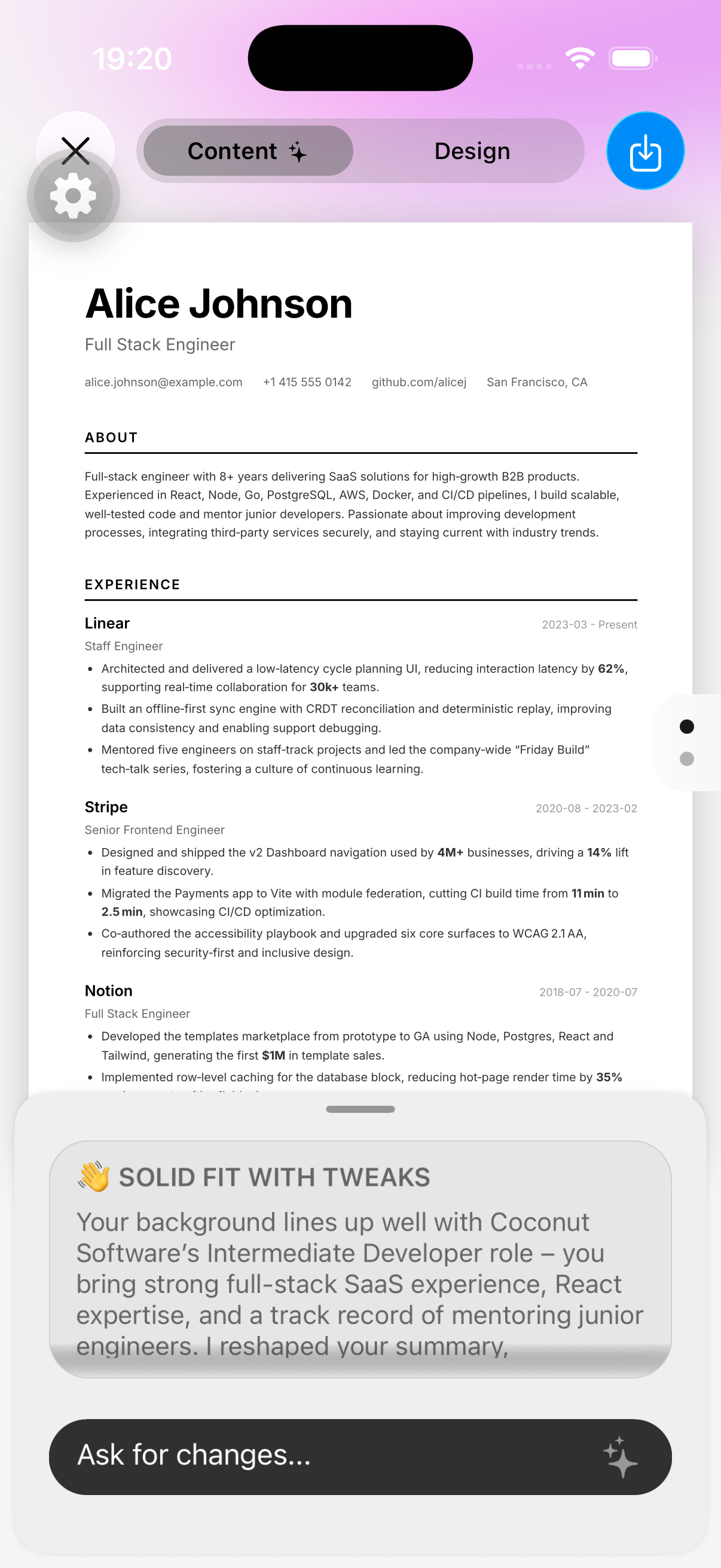 AI résumé content — LLM explains what changed